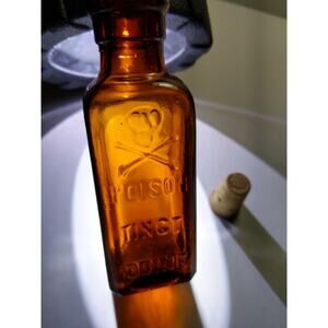 Vintage Brown Amber Glass Poison Tincture Iodine Bottle Decor Goth Horror
